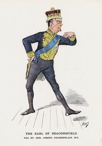ビーコンズフィールド伯爵、ジョセフ・チェンバレン閣下（カラーリトグラフ 作： Francis Carruthers Gould