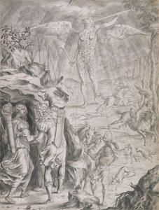 洞窟に隠れているディドとアエネアス（紙で洗う） 作： Francis Cleyn