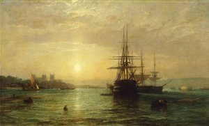 夕暮れ時のメドウェイ川の眺め (キャンバスに油彩) 作： Francis Danby