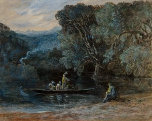 ボートと人物のいる川のシーン、1825年頃 作： Francis Danby
