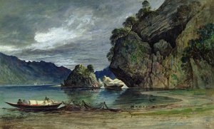 リエンスフィヨルドの嵐のアプローチ（紙に水彩） 作： Francis Danby