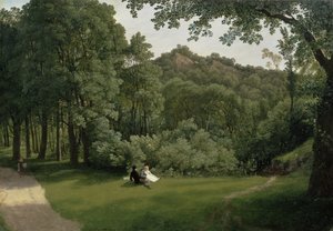 ブレイズキャッスルウッズの眺め（パネルに油彩） 作： Francis Danby