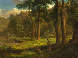 山の谷間にたたずむ戦士たち 1824年頃 パルプボードに油彩 作： Francis Danby