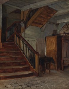 曲がりくねった階段のある部屋のインテリア、19 世紀後半から 20 世紀初頭。 作： Francis Davis Millet