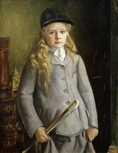 肖像画, の, a, 女の子, 地位, 半分の長さ, 中に, 乗馬の 服 作： Francis Dodd