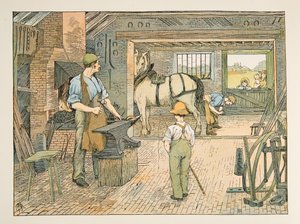 鍛冶屋』（『4人と20人の労働者』より）。1900年（カラーリトグラフ）
