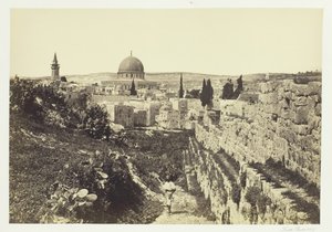 市壁とオマールのモスク、エルサレム、1857 年。 作： Francis Frith
