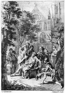 ヒューバートグレイブロ（1699-1773）によって彫刻されたウィリアムシェイクスピア（1564-1616）による「キングジョン」の第5幕のシーンvii 作： Francis Hayman