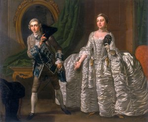 「疑わしい夫のシーンでのデヴィッド・ギャリックとハンナ・プリチャード」、1752 作： Francis Hayman