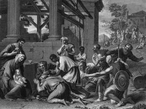 彼らは、19世紀半ば後半に彼に贈り物、金、乳香と没薬を贈りました. 作： Francis Holl