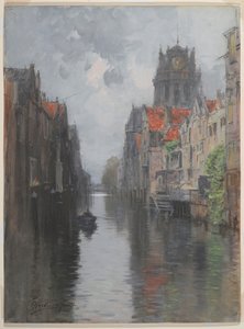 グルートカークの後ろ、ドルドレヒト、1880年代頃（板紙に木炭の上でトイレ） 作： Francis Hopkinson Smith