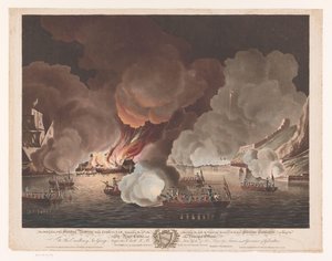 1782 年 9 月 14 日、ジブラルタル沖で船を破壊 1782 年 9 月 14 日、ジブラルタル前の浮遊砲台の破壊 (...) (オブジェクトのタイトル) 作： Francis Jukes