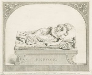 リッチフィールド大聖堂-「眠る子供たち」：エングレーヴィング、nd [c 1823] (プリント) 作： Francis Legatt Chantrey
