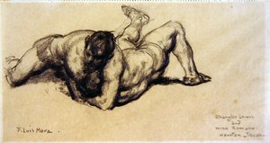 Strangler Lewis and Mike Romano, Houston, Texas, c.1920 (pencil on paper)