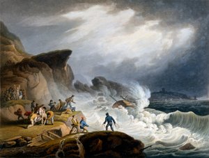 ロビンフッド湾、ヨークシャー、1825年（手描きのアクアチント）