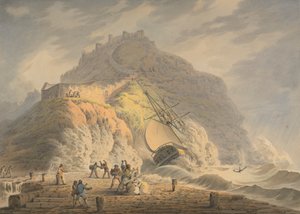 スカボロー: キャッスル クリフのふもとの難破船 作： Francis Nicholson