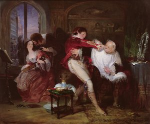 バルトロ博士の家で、ボーマルシェの喜劇「セビリアの理髪師」c.1834の場面