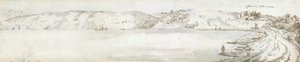 オイスターマス城、1678年頃（紙に水彩、茶インク） 作： Francis Place