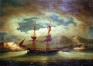 フランス船 "Le Curieux"、マルティニークにて、2月3日 作： Francis Sartorius