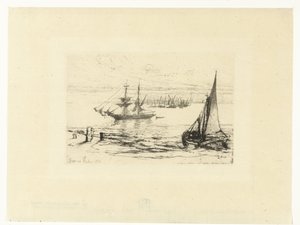 停泊中の船 停泊中のブリッグ 作： Francis Seymour Haden (Sir) (signed by artist)