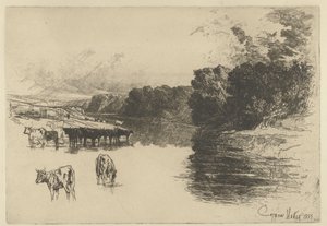 川沿いの牛 ランカシャー川 作： Francis Seymour Haden (Sir) (signed by artist)