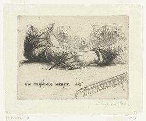 チョークで描く両手 クレヨンを持つ手 Hic Terminus Haeret (オブジェクトのタイトル) 作： Francis Seymour Haden (Sir) (signed by artist)