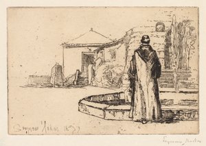 噴水での僧侶、1877年。 作： Francis Seymour Haden