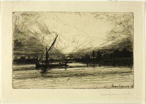 テムズ川の夕日 作： Francis Seymour Haden