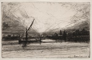 テムズ川に沈む夕日、1862年。 作： Francis Seymour Haden