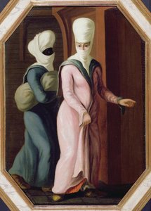 奴隷と一緒に風呂に行くトルコの女性（キャンバスに油彩） 作： Francis Smith