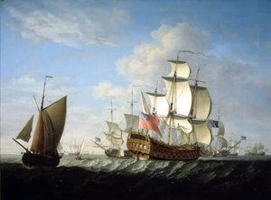 海上のイギリス海軍戦隊。フランシス・スウェイン（1725-1782）作、キャンバスに油彩、1740年代末頃。 作： Francis Swaine