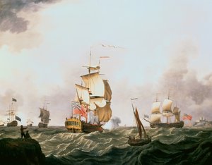 入港を告げる赤戦隊の旗艦 (オイル) 作： Francis Swaine
