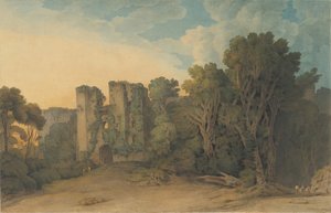 デヴォン郡のベリー ポメロイ城、1775 年から 1805 年。 作： Francis Towne