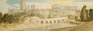 ダーラム大聖堂とウェア川からの城、1811年 作： Francis Towne