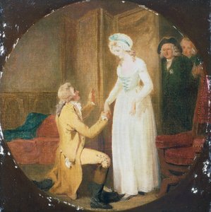 オリバー・ゴールドスミス (1730-1774) による劇「彼女は征服するためにかがむ」の第 5 幕、第 3 場 作： Francis Wheatley