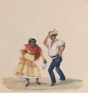 ペルーの衣装を描いた一連の素描より、踊る男女、1848年。 作： Francisco