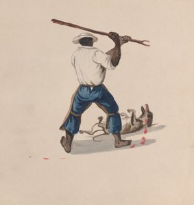 犬を棒で叩く男を後ろから見た図... 1848年頃 作： Francisco