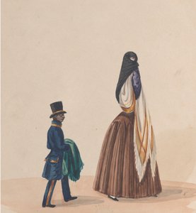 優雅に着飾った女性とそのページ、ペルーを描いたデッサン群より... 1848年頃 作： Francisco