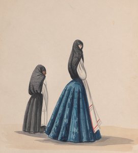 サヤを着た二人の女性の横顔、「...を描いたデッサン群」より 1848年頃