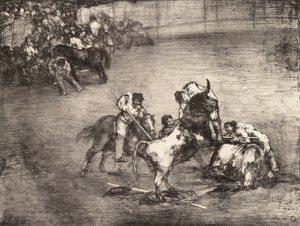 「ボルドーの雄牛」より、雄牛に捕まったピカドール、1825., 1825. 作： Francisco de Goya
