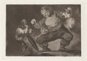 Bobalic?n (Simpleton)、別名 After Vice Comes Fornicio (After Vice Comes Fornication)、シリーズ Los absurdities (Los proverbios) から 作： Francisco de Goya