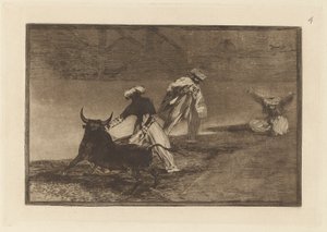 Capean otro encerado (They Play Another with the Cape in the Enclosure)、La tauromaquia のプレート 4 作： Francisco de Goya
