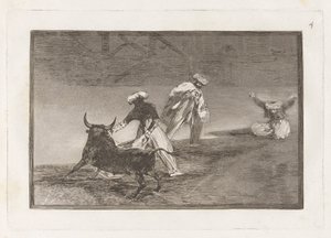 Capean otro encerado (They Play Another with the Cape in the Enclosure)、La tauromaquia のプレート 4 作： Francisco de Goya