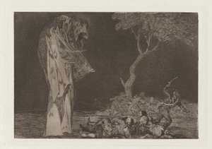 恐怖の愚かさ、別名「恐怖によって名誉を失うな」、シリーズ「Los proverbios」より 作： Francisco de Goya