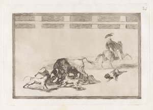 Echan perros al toro (They Loose Dogs on the Bull), Plate 25 from La tauromaquia 作： Francisco de Goya
