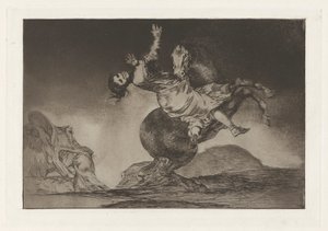La mujer y el potro, que los tame otro (A Woman and a Horse, Let someone Else Master Them) としても知られる猛禽類の馬 (The Horse-Abductor)、シリーズ Los disparates (Los proverbios) から 作： Francisco de Goya