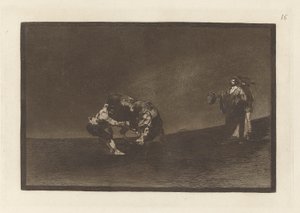 彼自身がマドリッド広場で雄牛をひっくり返す (The Same Man Throws a Bull in the Ring at Madrid), Plate 16 from La tauromaquia 作： Francisco de Goya