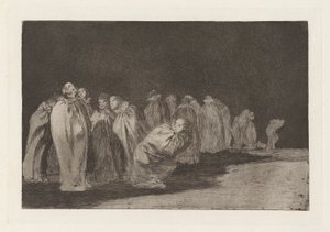 Los ensacados (The Men in Sacks)、別名 So el sayal, hay al (荒布の下に何かがある)、Los disparates (Los proverbios) シリーズから 作： Francisco de Goya