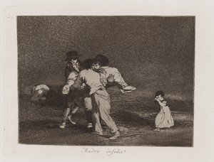不幸な母親！ (不幸な母!)、「戦争の惨事」のプレート 50 作： Francisco de Goya