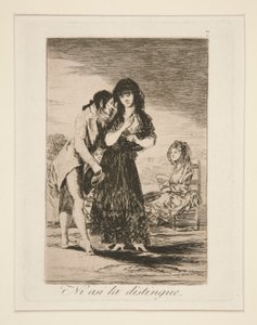 Ni asi la distingue (Even Also He Cannot Make Her Out), pl. ロス カプリチョスから 7 作： Francisco de Goya